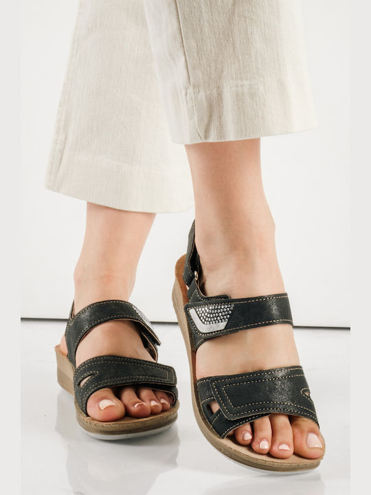 Leather Women's Flat Sandals Anatomic in Black Color