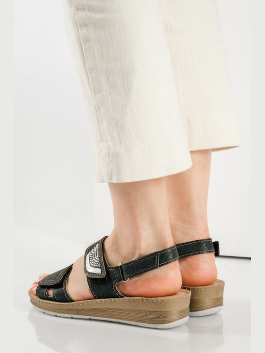 Leather Women's Flat Sandals Anatomic in Black Color