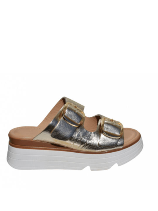 Women's Leather Platform Wedge Sandals Gold