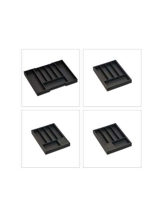 Relaxdays Tăvi Pentru Tacâmuri De Sertar Rabătabilă Din Plastic 44.5x32.5x5cm Neagră