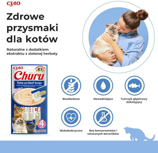 Inaba Ciao Churu Λιχουδιές με Βοδινό / Τόνο για Ενήλικες Γάτες 1τμχ 56gr