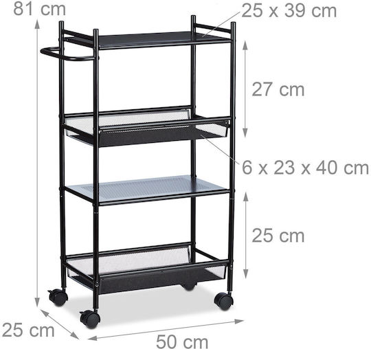 Relaxdays Troleu De Bucătărie Metalic Cu 3 Locuri Negru 50x25x81cm