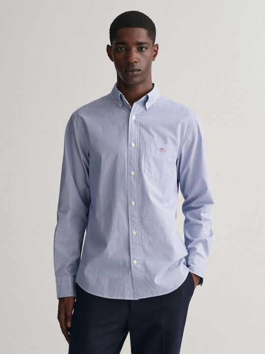 Long-sleeved Cotton Shirt Striped College Blue