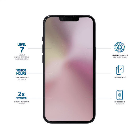 Eiger 0.3мм Закалено стъкло (iPhone 16e, iPhone 14, iPhone 13, iPhone 13 Pro)