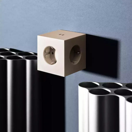 Square Πολύπριζο 2 Θέσεων με 2 USB-A και USB-C Μπεζ