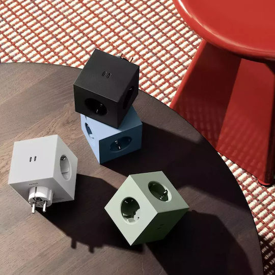 Square Захранваща лента 2 Позиции с 2 USB-A и USB-C Зелен