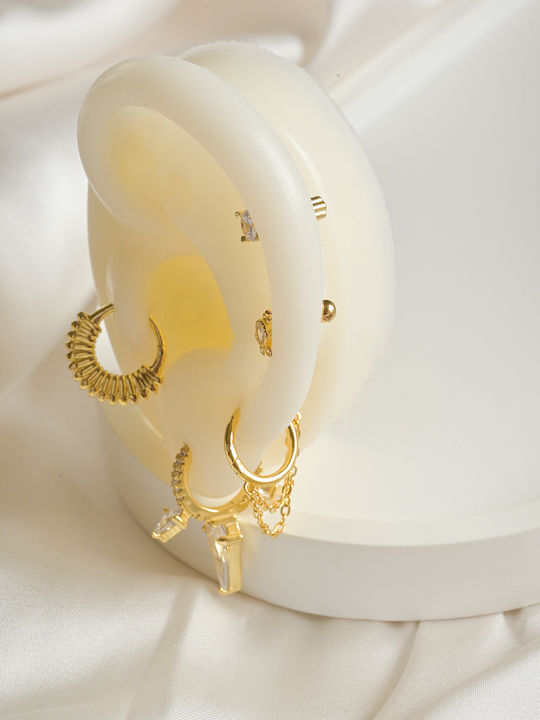 Kritsimis Glam Piercing Earring From Gold Plated Silver White