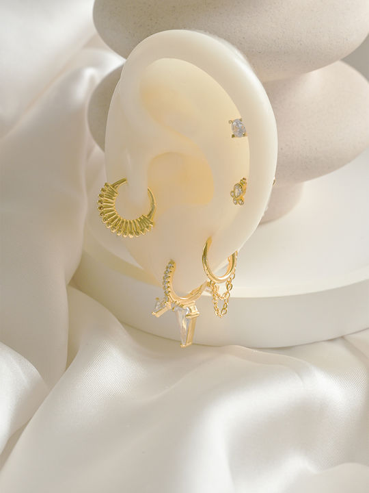Kritsimis Glam Piercing Earring From Gold Plated Silver White