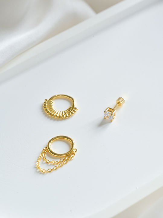 Kritsimis Glam Piercing Earring From Gold Plated Silver White