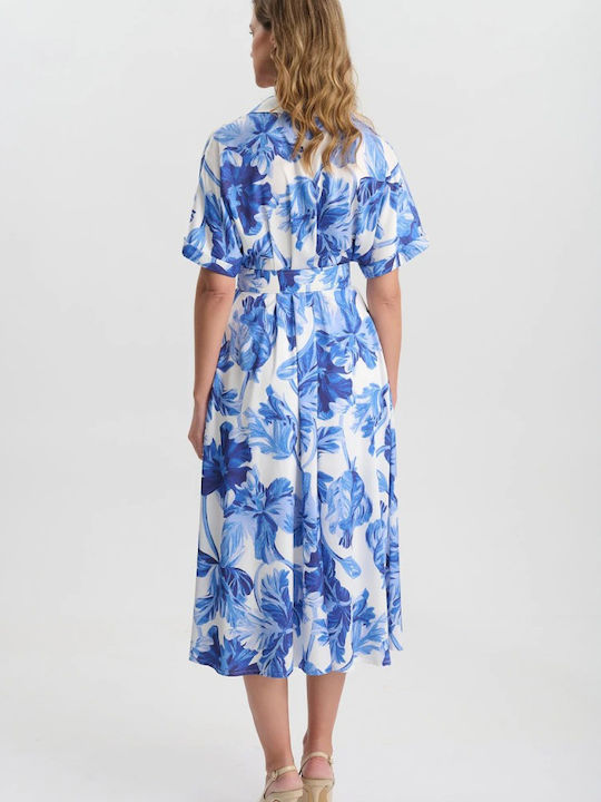 Summer Midi Dress for Wedding - Christening Satin Blue 05-9056-Roua