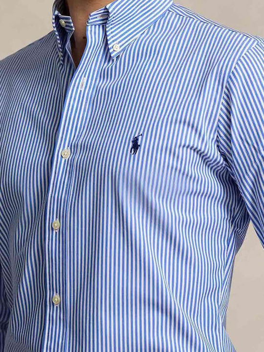 Long-sleeved Cotton Shirt Striped Blue