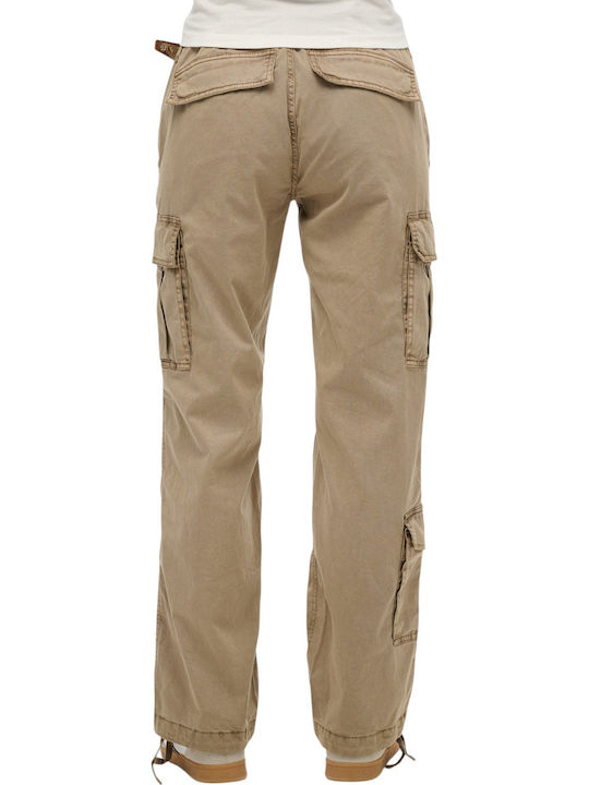 D2 Ovin Low Rise Straight Cargo Pant Women's Fabric Cargo Trousers Straight Line Beige