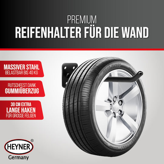 Set suport perete pentru anvelope Heyner, suport jante, 4 piese, inclusiv 12 șuruburi de expansiune M8, 3x4 suport perete pentru anvelope auto, depozitare jante auto