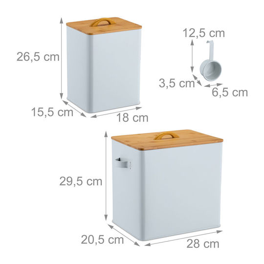 Set aus 2 Futterbehältern für Tiere, verschiedene Bambusdeckel, 5,5 L, 13,5 L, Eisen