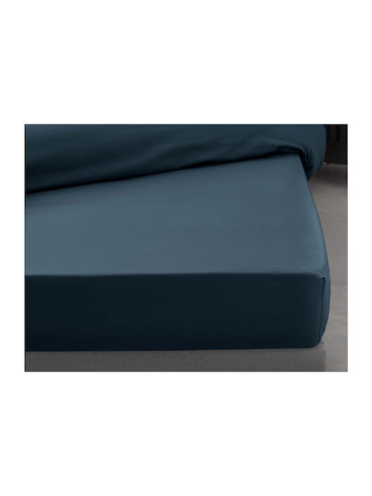 Douceur d'Intérieur Sheet for Single Bed 90x190cm. Percaline Blue