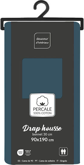Douceur d'Intérieur Percaline Σεντόνι Μονό 90x190εκ. Μπλε