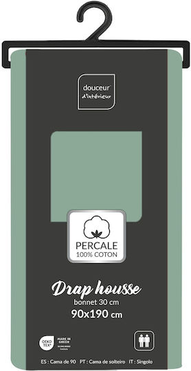 Douceur d'Intérieur Cearșaf Single cu Elastic 90x190cm. Percaline Lime Green