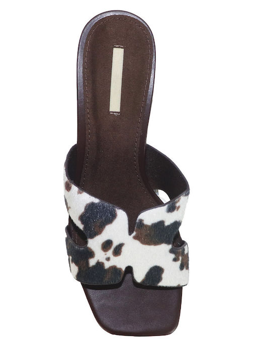 Leather Mules with Low Heel in Brown Color
