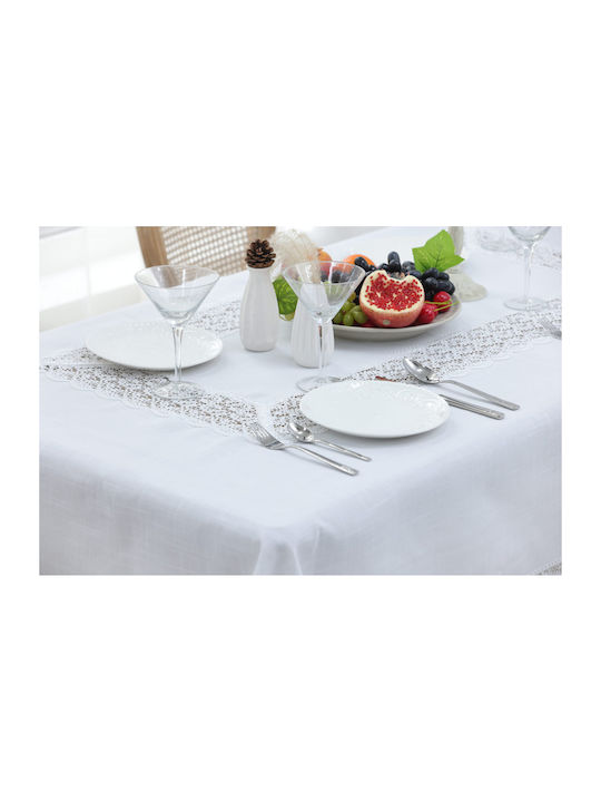 Qz1600053 White Linen Embroidery Silk Lace 60% linen 40% polyester 160×220 Liolios Home