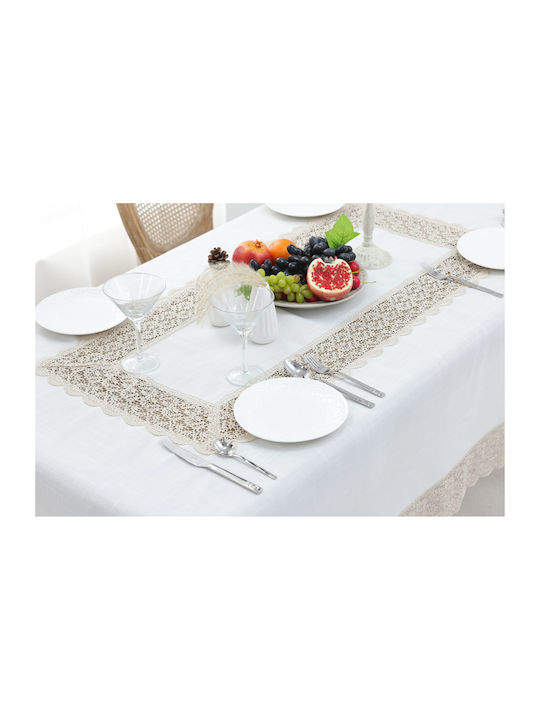 Qz1600053 Cappuccino Λινό Κέντημα Μεταξωτή Δαντέλα 60%linen 40%pol 160×220 Liolios Home