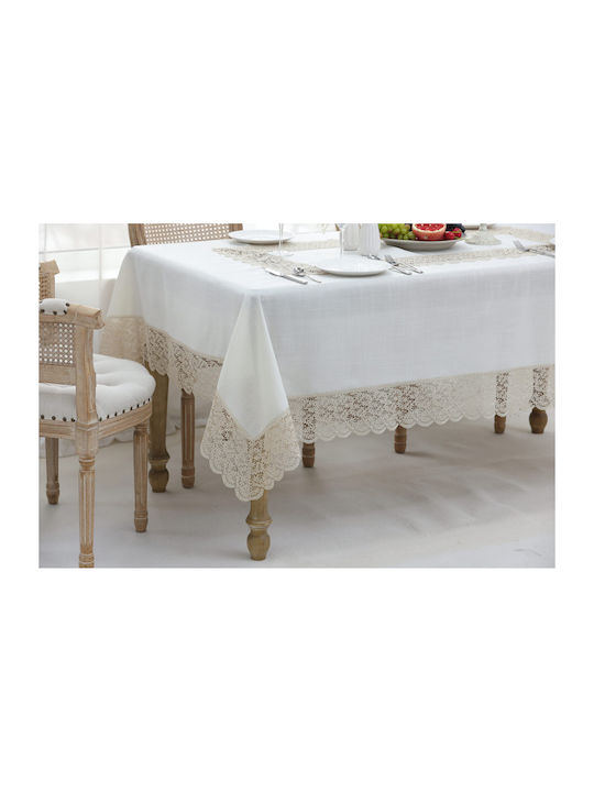 Qz1600053 Cappuccino Λινό Κέντημα Μεταξωτή Δαντέλα 60%linen 40%pol 160×260 Liolios Home