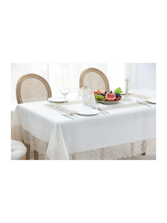Qz1600053 Cappuccino Λινό Κέντημα Μεταξωτή Δαντέλα 60%linen 40%pol 160×260 Liolios Home