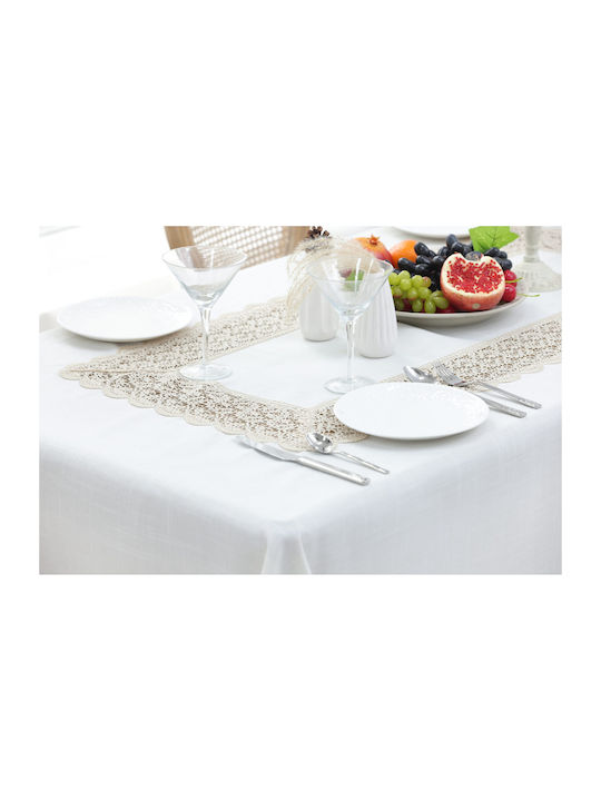 Qz1600053 Cappuccino Λινό Κέντημα Μεταξωτή Δαντέλα 60%linen 40%pol 160×260 Liolios Home