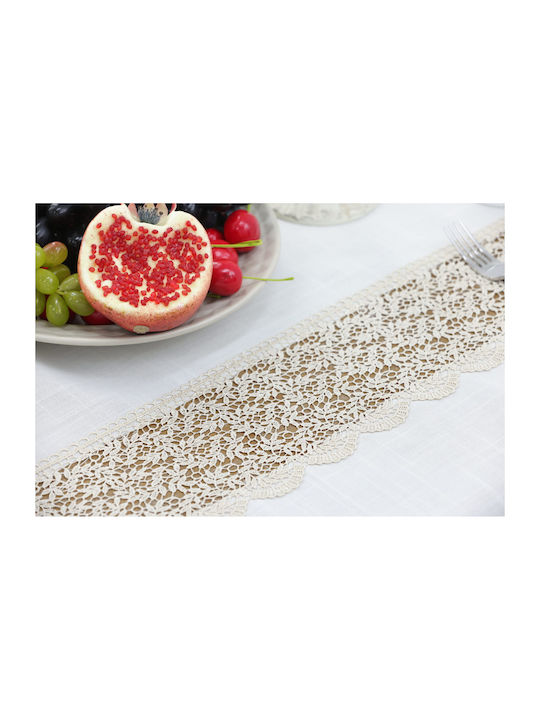 Qz1600053 Cappuccino Λινό Κέντημα Μεταξωτή Δαντέλα 60%linen 40%pol 160×260 Liolios Home