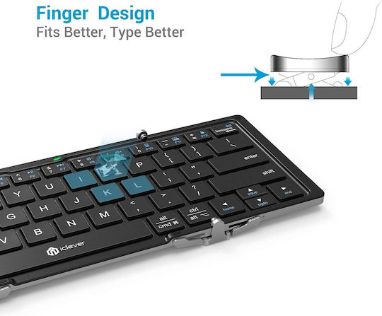 iClever BoostType IC-BK03 Ασύρματο Bluetooth Πληκτρολόγιο με Touchpad Αγγλικό US Foldable