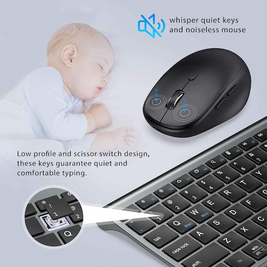 iClever IC-DK03 Kabellos Bluetooth Tastatur & Maus Set Englisch US Gray