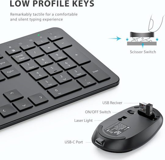 iClever GK08 Kabellos Bluetooth Tastatur & Maus Set Englisch US