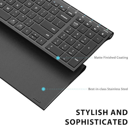 iClever IC-BK10 Ασύρματο Bluetooth Πληκτρολόγιο Αγγλικό US Γκρι