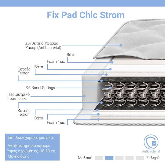 Chic Strom Fix Pad Double Ortopedie Saltea Față-verso 140x190x18cm cu Arcuri