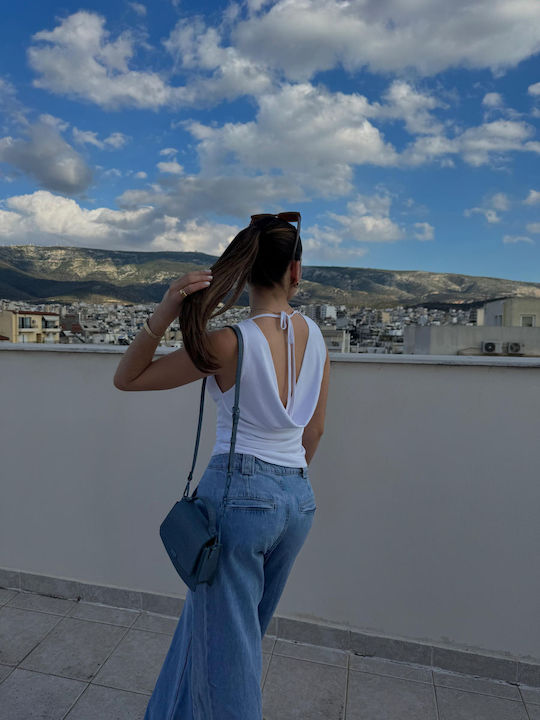 Γυναικεία Μπλούζα Αμάνικη Ντραπέ Λευκή