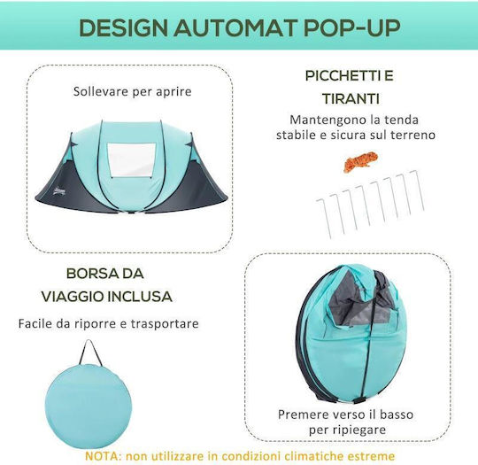 Cort De Camping Pop Up Albastru Pentru 4 Persoane 286x209x122cm