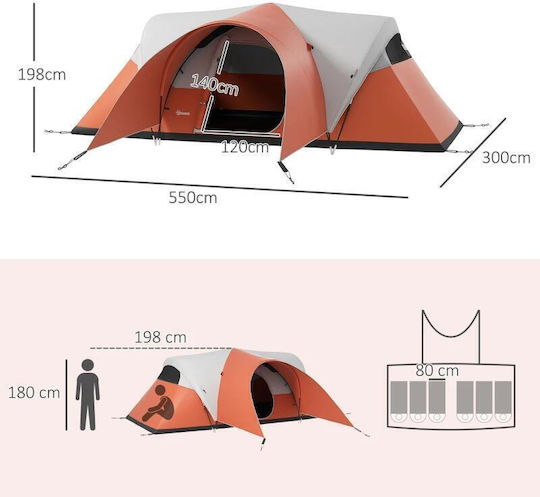 Cort De Camping Tunel Portocaliu 4 Anotimpuri Pentru 6 Persoane 550x300x198cm