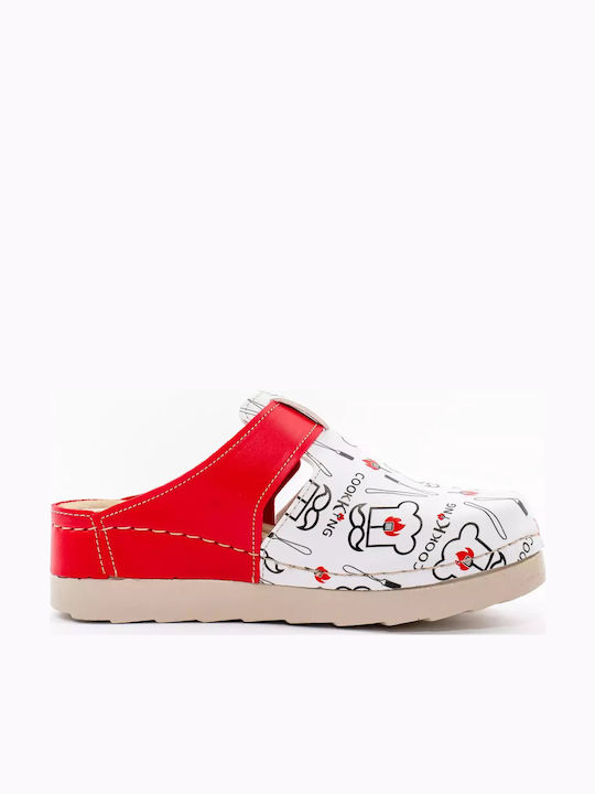 Vesna Damen Leder Anatomisch Clogs Red/Cooking