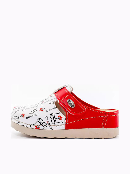 Vesna Damen Leder Anatomisch Clogs Red/Cooking