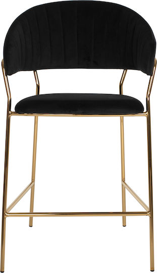 Stool Bar with Backrest Upholstered with Velvet THEODORE Black 60x55x100cm