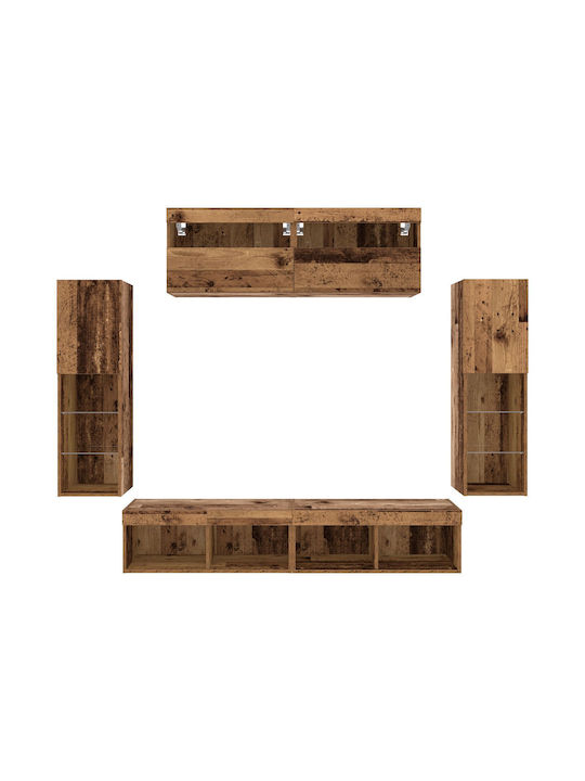 Wohnzimmer TV-Einheit Braun mit Vitrine & Beleuchtung L30.5xB30xH102cm