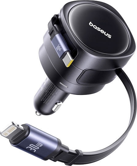 Baseus Enjoyment Max Car Charger Auto-Ladegerät 60W Schnellladung mit Kabel Blitzschlag / Typ-C,TC-TC Schwarz Farbe