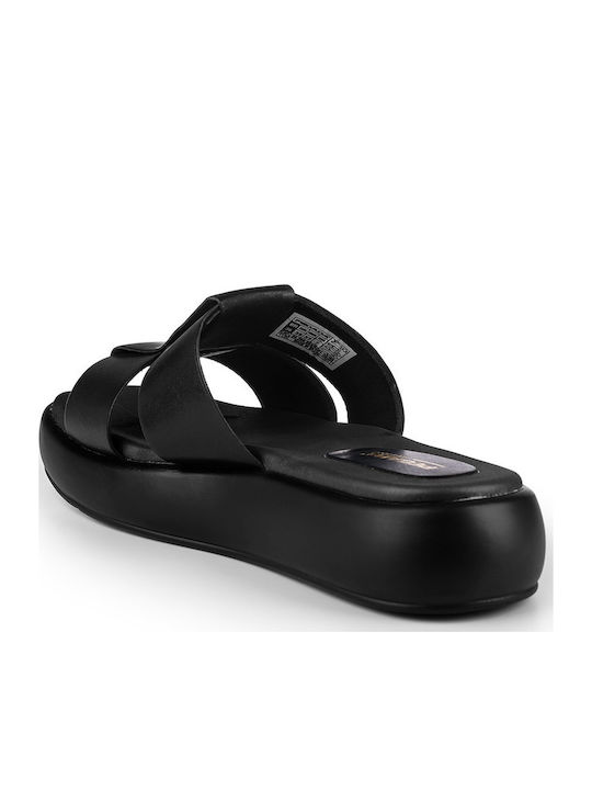 Δερμάτινα Γυναικεία Ανατομικά Σανδάλια Flatforms Μαύρα