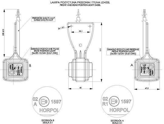 Lumină de poziție laterală pandantiv 6 LED SMD roșu-alb 12v24v multi-voltaj tip claxon Horpol