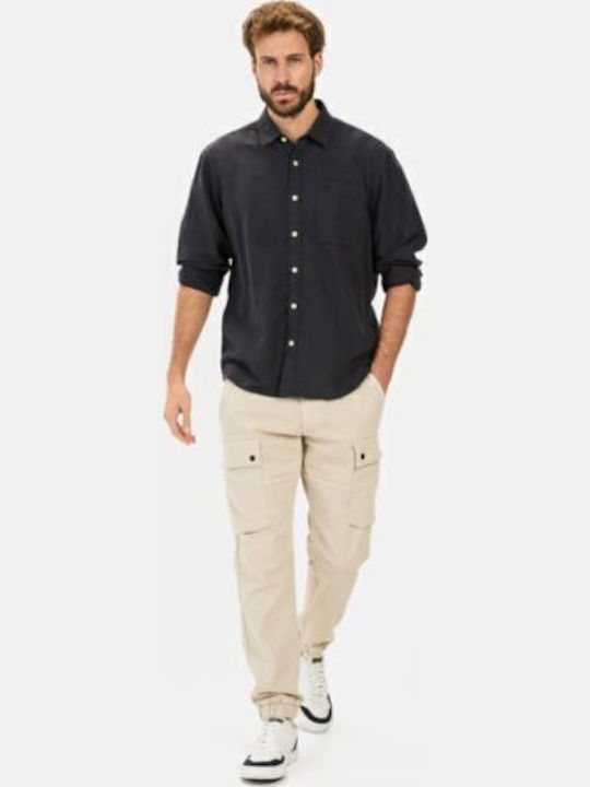 Long-sleeved Linen Shirt Dark Blue