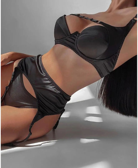 Nefeli Black Lingerie Set Underwire High-Waisted Garter Belt
