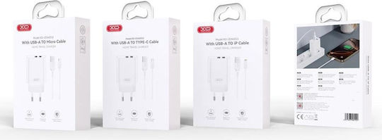 XO Ladegerät mit 2 USB-A Anschlüsse und Kabel Blitzschlag 12W Weißs (CE34)