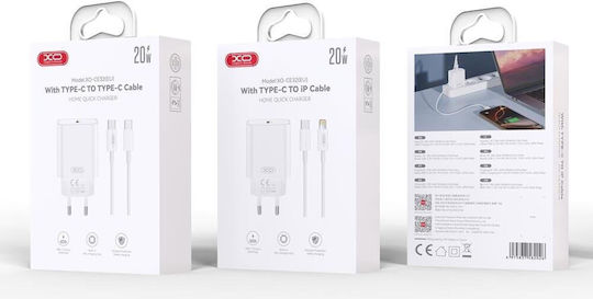 XO Ladegerät mit USB-C Anschluss und Kabel USB-C - Lightning 20W Stromlieferung Weißs (CE32)