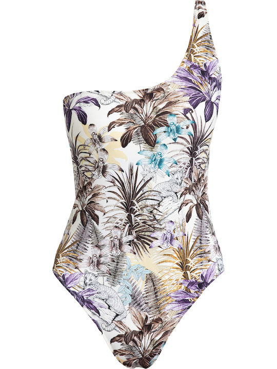 One Piece Swimsuit with One Shoulder Jungle Safari