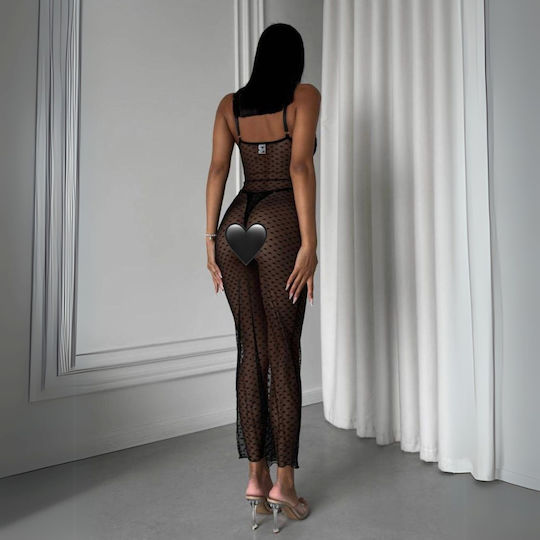 Melia Schwarzes Babydoll-Kleid mit Spitzen-Herz-Muster und Bügeln