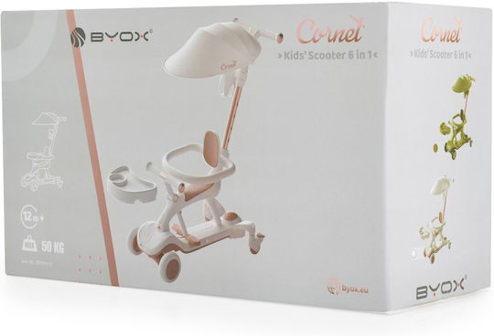 Byox Kids Scooter Foldable Cornet 6 in 1 3-Wheel with Seat White